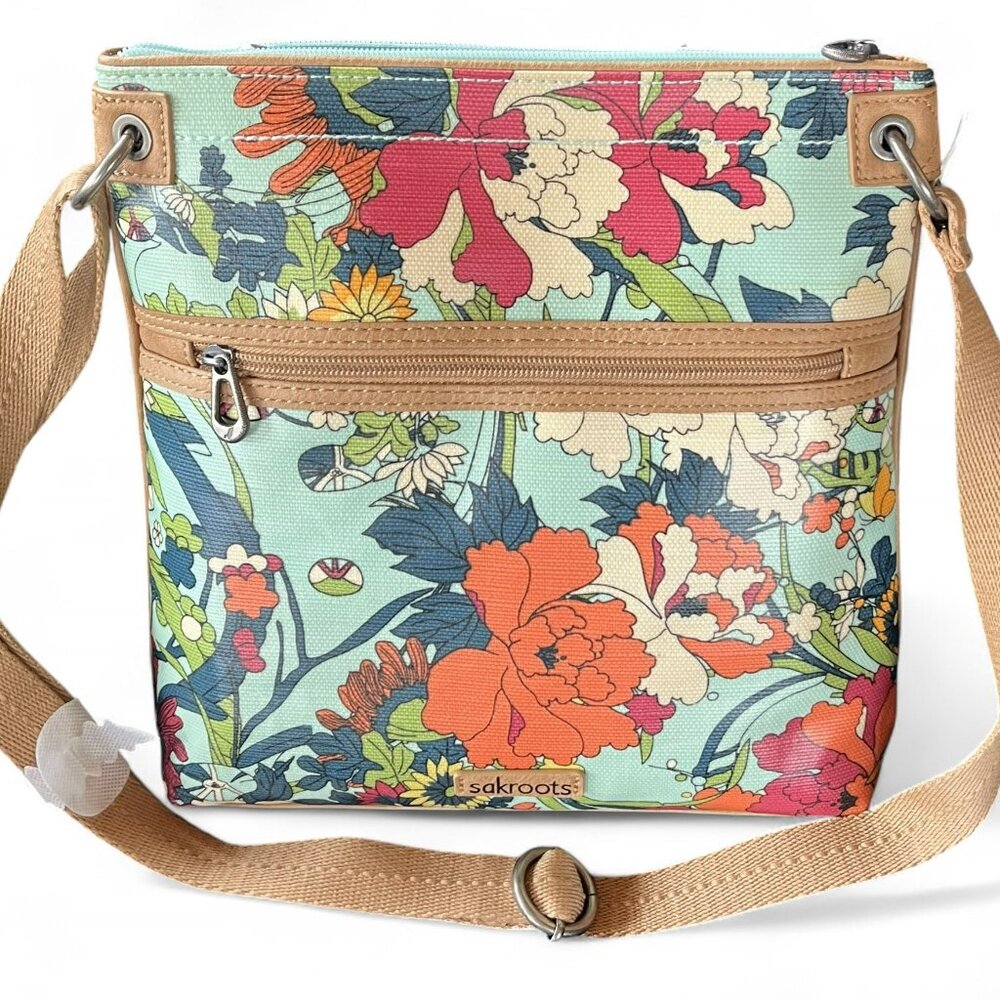NWT Sakroots Crossbody Bag Artist Circle Seafoam Floral Island Coated